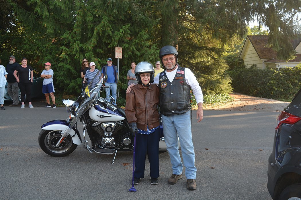Delores Hawkins poses with Dave Boyce after a motorcycle ride in Ridgefield on Oct. 6.